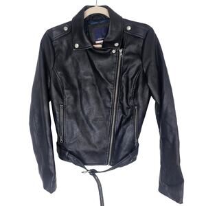 ModCloth Womens Faux Leather Biker Jacket Size S Moto Rockability Full Zip Black